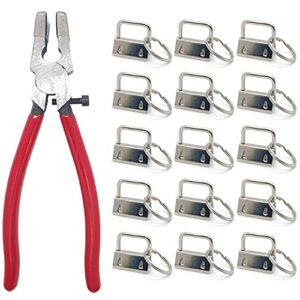 51 Sets Key Fob Hardware with 1pcs Key Fob Pliers,Glass Running Pliers Tools with Jaws, Pliers Attach Rubber Tips Perfect for Key Fob Hardware Install, Silver