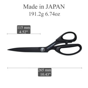 CANARY Japanese Sewing Scissors for Fabric Cutting 10.5 Inch, Black Scissors Heavy Duty All Purpose Scissors, Japanese Stainless Steel Nonstick Coating, Made in JAPAN, Black (SE-265F)