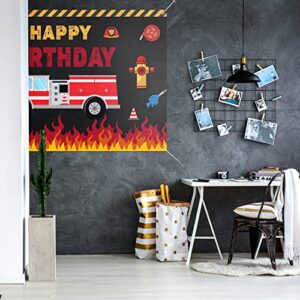 Firetruck Birthday Backdrop Banner Decor Black - Fire Truck Happy Birthday Party Theme Decorations for Fireman Boys Men Supplies