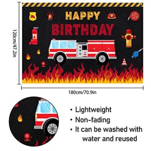 Firetruck Birthday Backdrop Banner Decor Black - Fire Truck Happy Birthday Party Theme Decorations for Fireman Boys Men Supplies