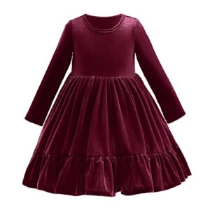 imekis christmas dress for toddler girls velvet dress baby winter pageant party gowns kids princess long sleeve wedding evening gown xmas holiday thanksgiving birthday fall outfit burgundy 5-6x
