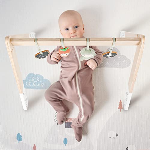 PairPear Wooden Baby Play Gym with 4 Learning Toys,Baby Stage-Based Developmental Activity Gym & Play Center Gift for Newborn Baby Girl and Boy Gift