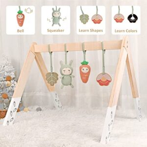 PairPear Wooden Baby Play Gym with 4 Learning Toys,Baby Stage-Based Developmental Activity Gym & Play Center Gift for Newborn Baby Girl and Boy Gift