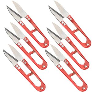 tacvel 6pcs 4.3″ sewing scissors, u shape yarn thread cutter, yarn, embroidery clippers, small snips for stitch, arts, crafts, and diy projects-red
