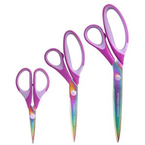 bamboomn titanium softgrip scissors set for sewing, arts, crafts, office – 1 set of 3 – purple