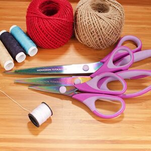 BambooMN Titanium Softgrip Scissors Set for Sewing, Arts, Crafts, Office - 1 Set of 3 - Purple