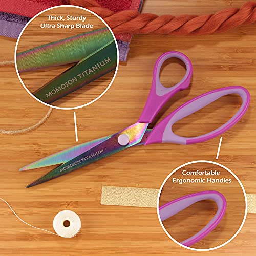BambooMN Titanium Softgrip Scissors Set for Sewing, Arts, Crafts, Office - 1 Set of 3 - Purple
