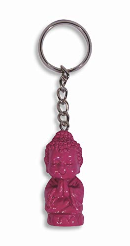 SCLL Pink Happy Praying Buddha Sitting On Lotus Keychain Key Ring