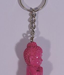 SCLL Pink Happy Praying Buddha Sitting On Lotus Keychain Key Ring