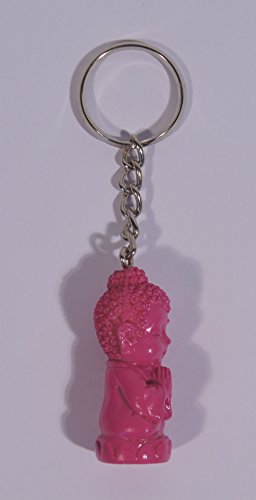 SCLL Pink Happy Praying Buddha Sitting On Lotus Keychain Key Ring