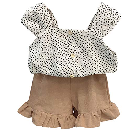 TIBE PINCESS Toddler Baby Girl Summer Clothes Polka Dot Tank Tops Blouses+Linen Ruffles Shorts Clothing Sets Outfits Beige 18-24 Months