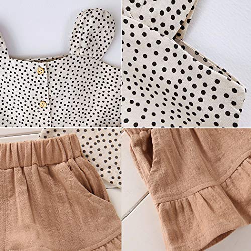 TIBE PINCESS Toddler Baby Girl Summer Clothes Polka Dot Tank Tops Blouses+Linen Ruffles Shorts Clothing Sets Outfits Beige 18-24 Months