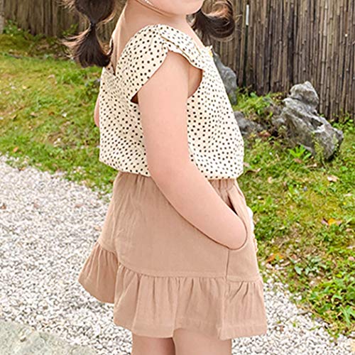 TIBE PINCESS Toddler Baby Girl Summer Clothes Polka Dot Tank Tops Blouses+Linen Ruffles Shorts Clothing Sets Outfits Beige 18-24 Months