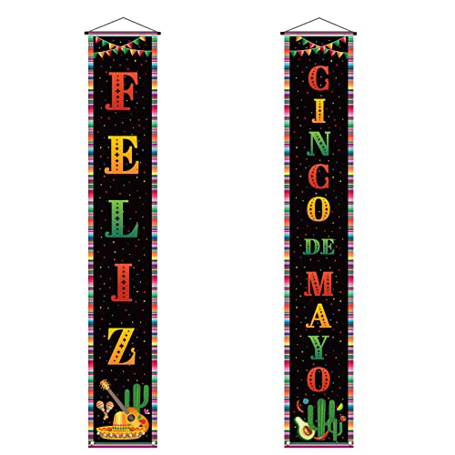 Cinco de Mayo Porch Banner Mexican Fiesta Serape Cactus Sombrero Holiday Party Front Door Sign Wall Hanging Party Decoration