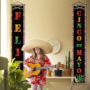 Cinco de Mayo Porch Banner Mexican Fiesta Serape Cactus Sombrero Holiday Party Front Door Sign Wall Hanging Party Decoration