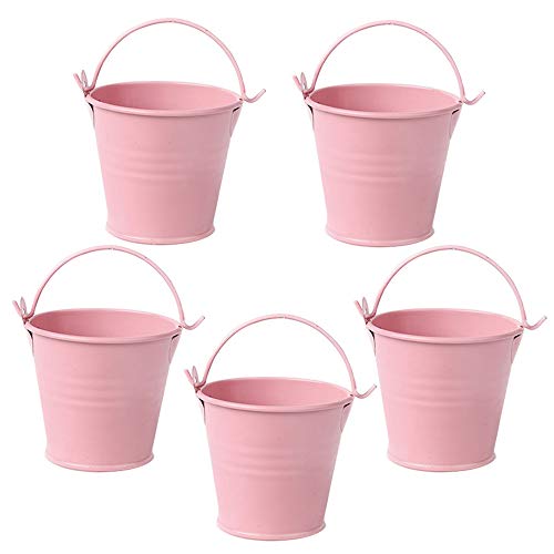 Hollow Heart Mini Tin Candy Buckets Pink Mini Cute Metal Buckets Pack of 5 (Pink-5pcs)