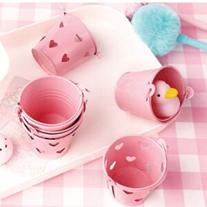 Hollow Heart Mini Tin Candy Buckets Pink Mini Cute Metal Buckets Pack of 5 (Pink-5pcs)