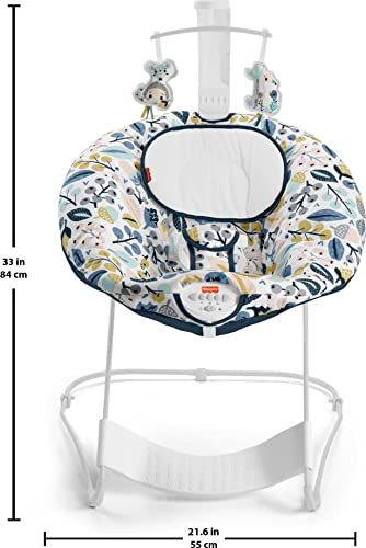 Fisher-Price See & Soothe Deluxe Bouncer – Navy Foliage, Portable Baby seat with Vibrations, Music and Sounds