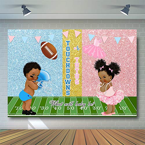 Avezano Touchdowns or Tutus Gender Reveal Backdrop Boy or Girl He or She Gender Reveal Party Decorations Photography Background Glitter Pink or Blue Baby Reveal Party Banner Photoshoot (7x5ft)