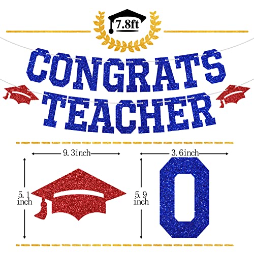 Congrats Teacher Banner - Class of 2023 Graduation Party Decorations Supplies - Student to Teacher Bunting Sign , Blue and Red Glitter