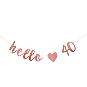 glitter hello 40 birthday banner – great for 40th birthday wedding party decorations – funny forty birthday sign party decor