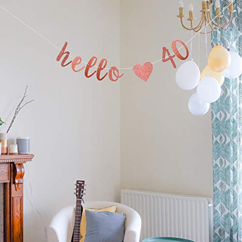 Glitter Hello 40 Birthday Banner - Great for 40th Birthday Wedding Party Decorations - Funny Forty Birthday Sign Party Decor