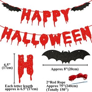 GETTERB 2 Pack Halloween Banner Decorations Red Glitter Hanging Garland Banner, Have a Killer Birthday Banner & Happy Halloween Banner Scary Vampire Horror Bloody Photo Prop Party Decor Supplies