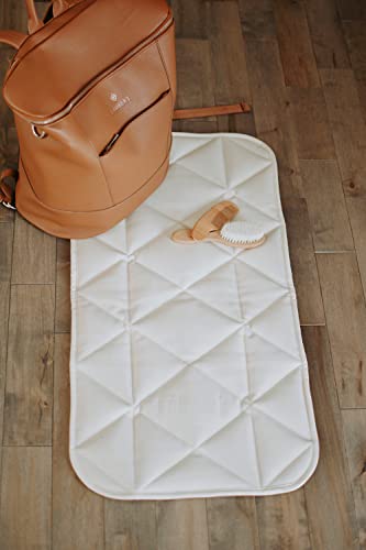 Padded Vegan Leather Portable Changing pad Mat | Play mat Baby Toddler Infant by Uniklook | Reversible | Tummy Time Mat Play Time | Waterproof Baby Infant Floor Mat 16”x30” (Rectangular, Cream)