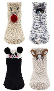 lovful 4 pairs animal super warm baby fuzzy soft thick socks,large