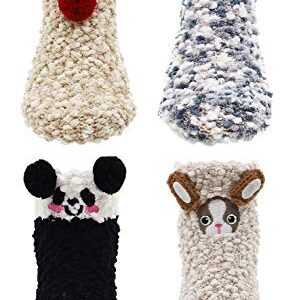 Lovful 4 Pairs Animal Super Warm Baby Fuzzy Soft Thick Socks,Large