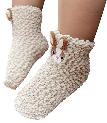 Lovful 4 Pairs Animal Super Warm Baby Fuzzy Soft Thick Socks,Large