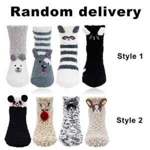 Lovful 4 Pairs Animal Super Warm Baby Fuzzy Soft Thick Socks,Large