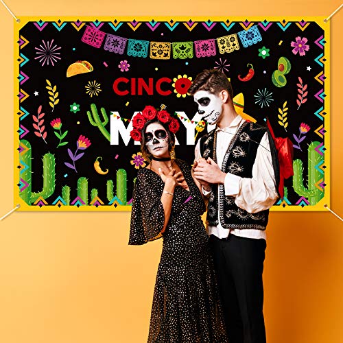 Cinco De Mayo Banner Decorations - Fiesta Mexican Backdrop Photo Booth Background Party Supplies