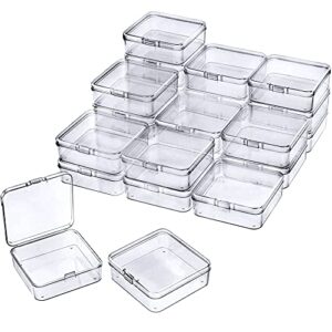 kewayo 12 packs small clear plastic beads storage containers box with hinged lid for storage of small items, crafts, jewelry, hardware (2.1 x 2.1 x 0.8 inches)