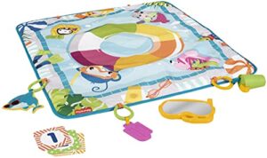 fisher-price dive right in activity mat, pool-themed playmat with 4 toys for newborn baby