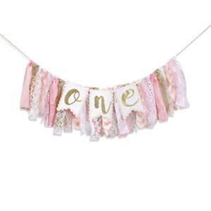 one high chair birthday banner – one high chair banner girl，highchair banner first birthday girl，first high chair banner，pink and white party decoration photo props cake smash