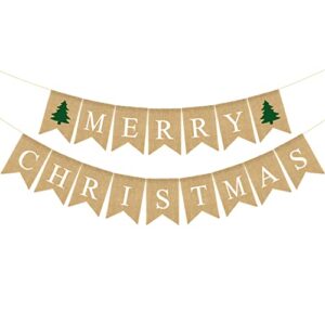 cmaone merry christmas burlap banner xmas tree rustic vintage christmas bunting garland for xmas party supplies home and outdoor holiday decor
