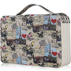 shulaner 200 slots colored pencil case with zipper closure large capacity butterflies and bicycles pattern pencils bag 840d nylon waterproof fabric pen organizer storage holder for student or artist