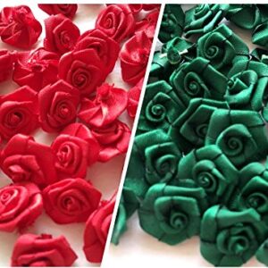 100 Assorted Tiny Satin Ribbon Rose Bows Christmas Style Diameter 10 mm. Tiny Embellishment Craft Artificial Applique Wedding