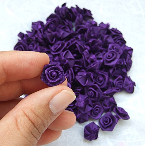 100 Assorted Tiny Satin Ribbon Rose Bows Christmas Style Diameter 10 mm. Tiny Embellishment Craft Artificial Applique Wedding