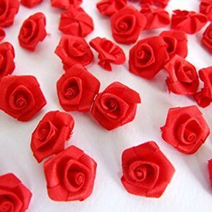 100 Assorted Tiny Satin Ribbon Rose Bows Christmas Style Diameter 10 mm. Tiny Embellishment Craft Artificial Applique Wedding