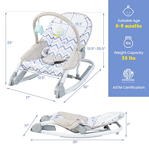 GLACER 2-in-1 Baby Rocker Seat, Foldable Rocker & Stationary Seat w/ Adjustable Backrest, 3-Point Seat Belt & Removable Toys Bar, Portable Baby Rocker for Infants 0-9 Months