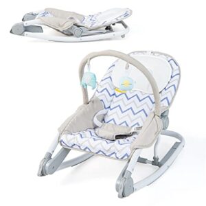 glacer 2-in-1 baby rocker seat, foldable rocker & stationary seat w/ adjustable backrest, 3-point seat belt & removable toys bar, portable baby rocker for infants 0-9 months