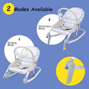 GLACER 2-in-1 Baby Rocker Seat, Foldable Rocker & Stationary Seat w/ Adjustable Backrest, 3-Point Seat Belt & Removable Toys Bar, Portable Baby Rocker for Infants 0-9 Months