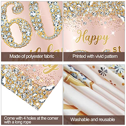 Happy 60th Birthday Door Banner Decorations for Women, Rose Gold 60 Birthday Party Door Cover Backdrop Sign Supplies, Pink Sixty Birthday Poster Decor for Indoor Outdoor Photo Booth Props