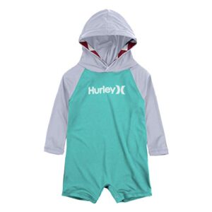 hurley baby boys’ long sleeve hooded coverall, aurora green, 6m