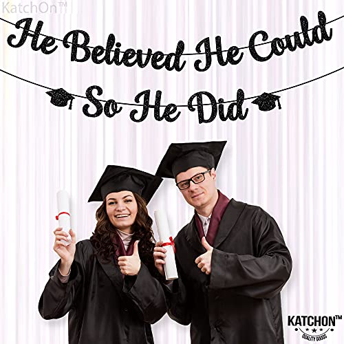 Glitter, He Believed He Could So He Did Banner - 10 Feet, No DIY | Graduation Banner Black Graduation Party Decorations 2023 | Class of 2023 Graduation Decorations for Him | Congratulations Decoration