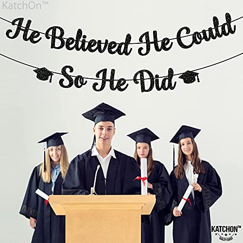 Glitter, He Believed He Could So He Did Banner - 10 Feet, No DIY | Graduation Banner Black Graduation Party Decorations 2023 | Class of 2023 Graduation Decorations for Him | Congratulations Decoration