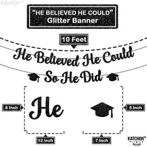 Glitter, He Believed He Could So He Did Banner - 10 Feet, No DIY | Graduation Banner Black Graduation Party Decorations 2023 | Class of 2023 Graduation Decorations for Him | Congratulations Decoration