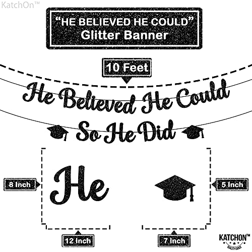 Glitter, He Believed He Could So He Did Banner - 10 Feet, No DIY | Graduation Banner Black Graduation Party Decorations 2023 | Class of 2023 Graduation Decorations for Him | Congratulations Decoration